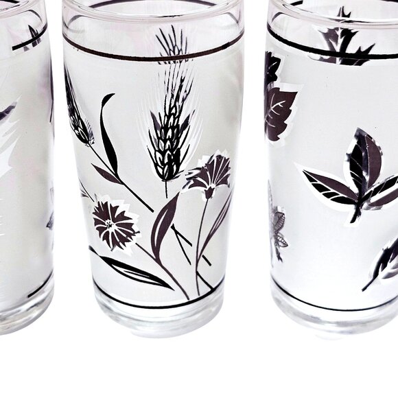 3 Frosted Wildflower Leaves Juice Glasses 4" midcentury botanical nature 6oz gla - Picture 4 of 9